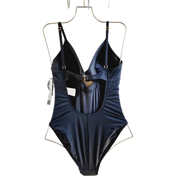 La Blanca One Piece Swimsuit Black Push Up Twist Plunge Ruched 8 New - Picture 2 of 7